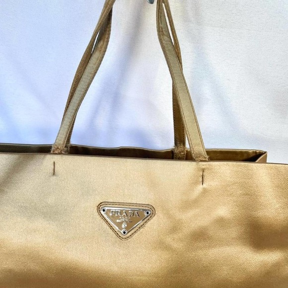 RARE Authentic Golden Satin Prada Tote Bag with Prada Emblem - Picture 2 of 4